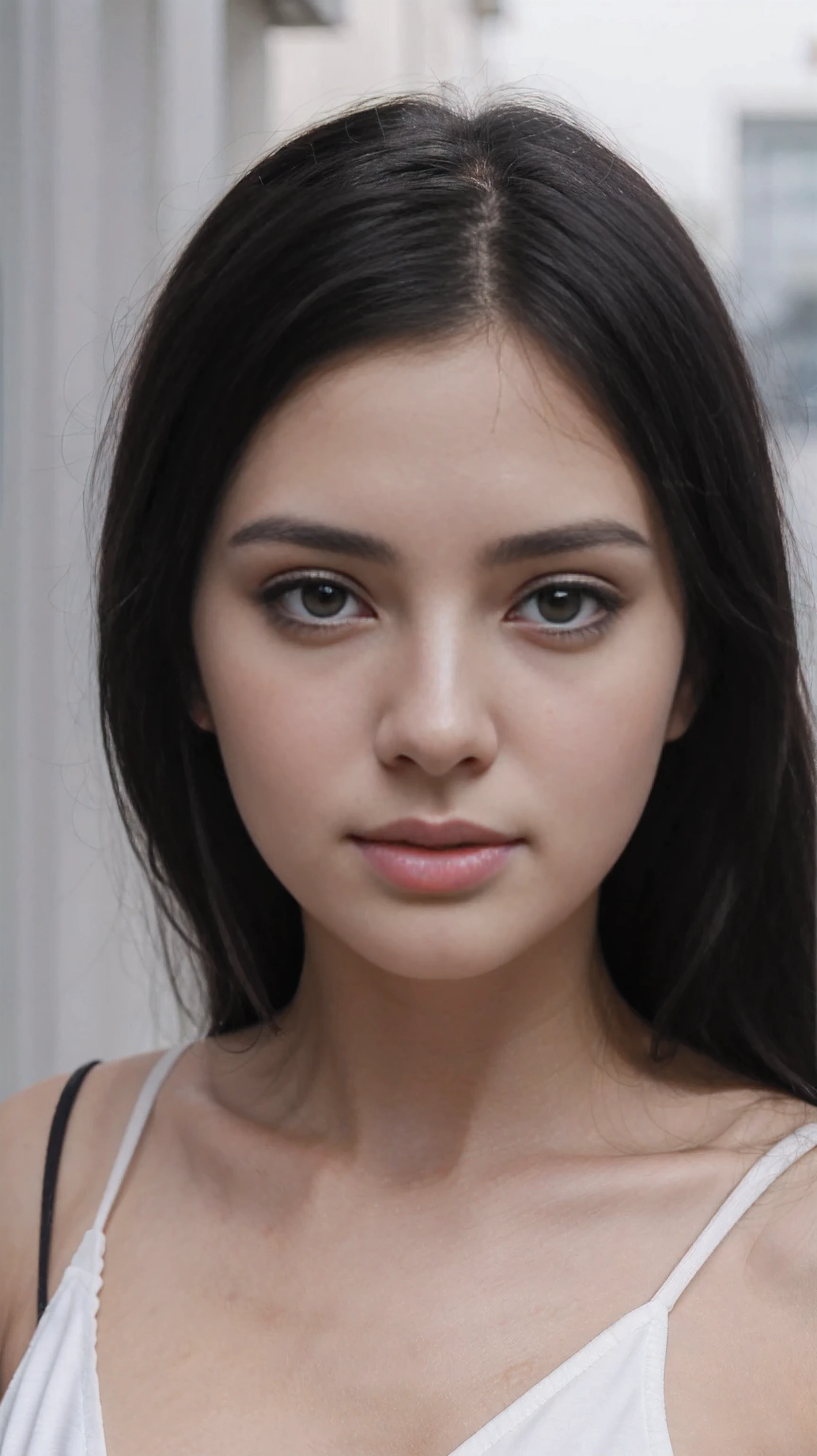 Beautiful girl face (ice white skin) (dark black hair)