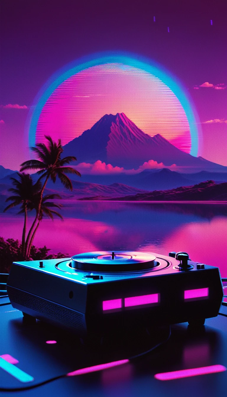 record,Vaporwave aesthetic style, Synthwave,
