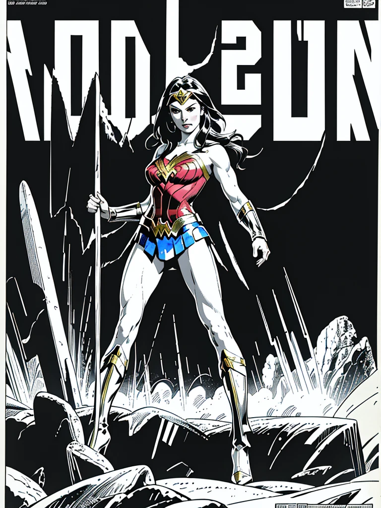 (Wonder Woman)GalGadot,Full body, illustration in Buscema drawing style;beautiful female,spartan helmets and armor, warrior woman art,swords and sheilds, Wide Angle,8K True-to-Life Picture Quality, muscular body types,Perfect facial details,agressive facial expression,no nsfw images