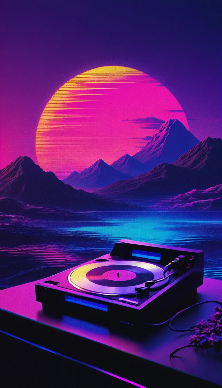 record,Vaporwave aesthetic style, Synthwave,
