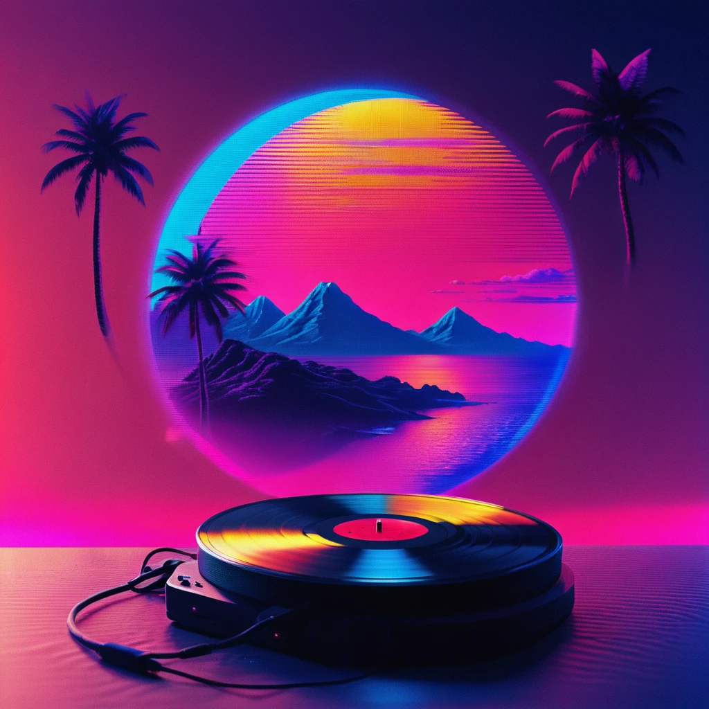 record,Vaporwave aesthetic style, Synthwave,