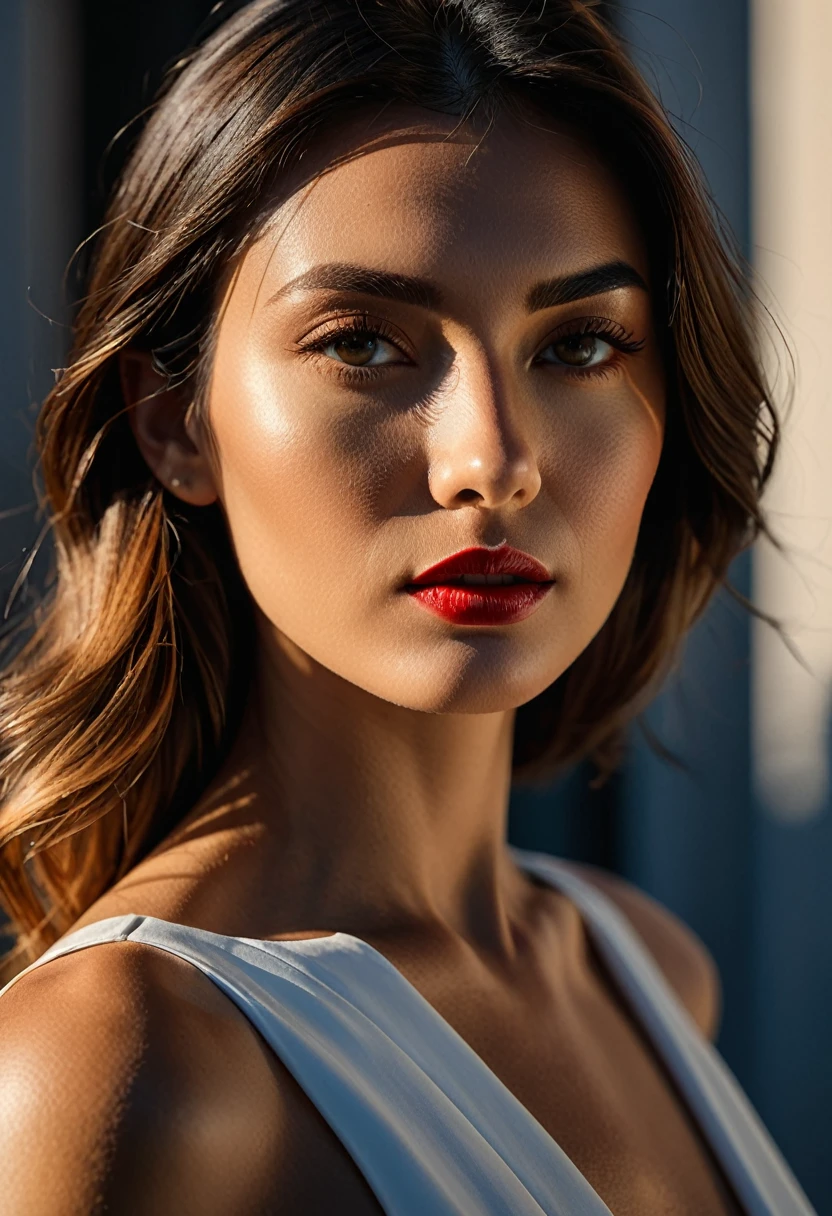 high-resolution photograph, woman, stunning use of shadows, in the syle of crisp lines and forms, UHD, shot on a Sony A7III --ar 1:2 --style raw --stylize 250