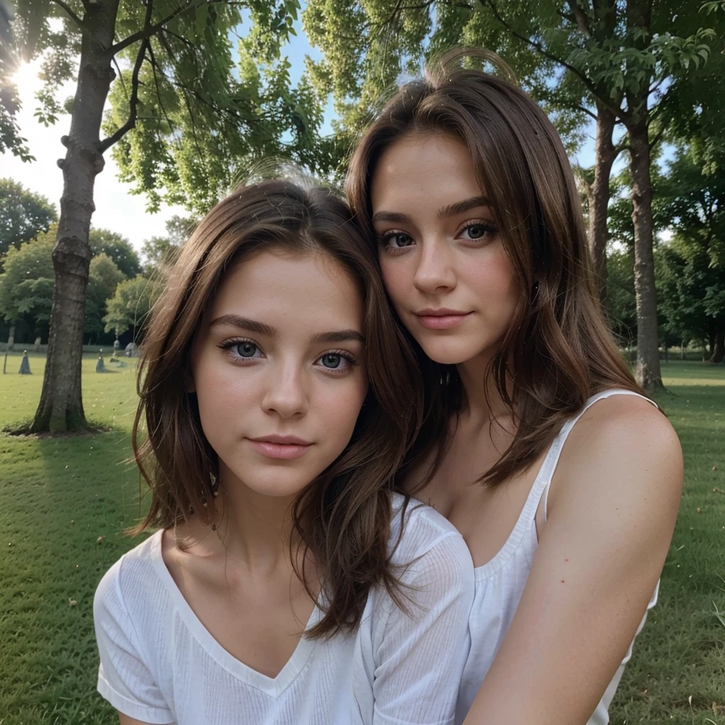 Selfie shot Belle brune aux reflets blonds prend une photo de selfie, haut du corps, dans le parc ,cool, vrai vie nature, très détaillé, 22 ans, Visage innocent, cheveux ondulés naturels, yeux bleus, haute résolution, Chef-d'œuvre, Meilleure qualité, niveau de détail complexe et élevé, très détaillé, Netteté, Peau détaillée, realistic skin texture, texture, Yeux détaillés, Professionnel, 4k, Sourire charmant, prise avec Canon, 85mm, Profondeur de champ légère, Couleur Kodak Vision, corps parfaitement ajusté , extrêmement détaillé, Photo_(ultra), fotoréaliste, réaliste, post-traitement, détails maximum, rugosité, vrai vie, tourné avec du Kodak Gold 400, caractéristiques réalistes et détaillées