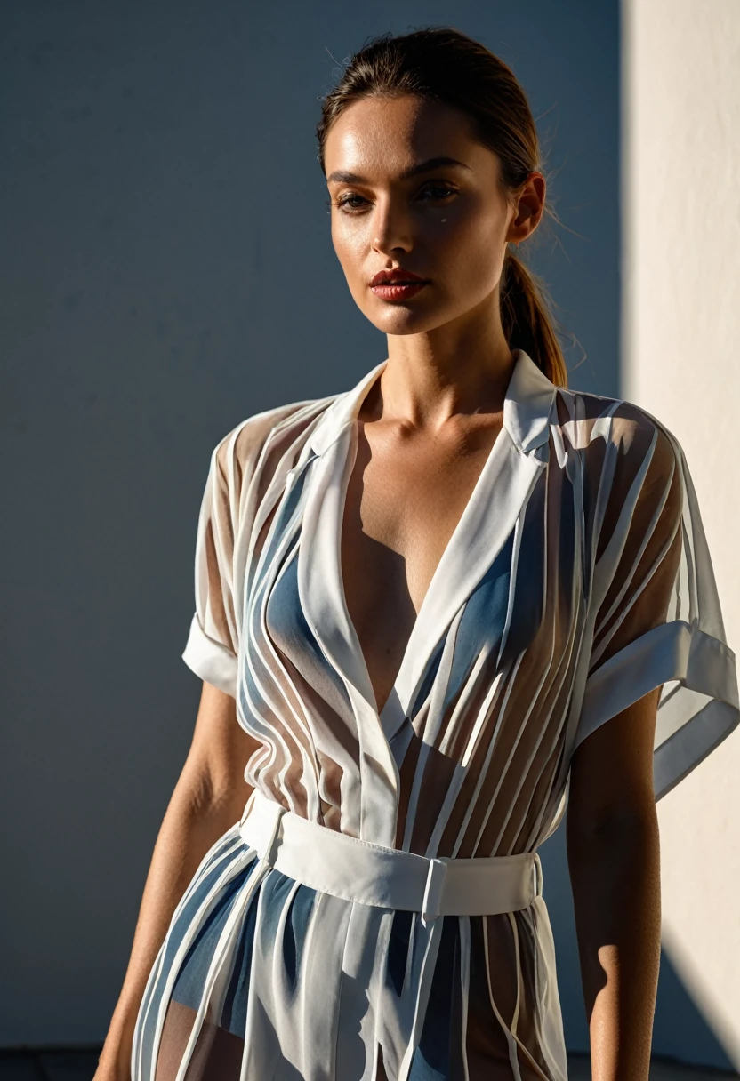 transparent clothes, high-resolution photograph, woman, stunning use of shadows, in the syle of crisp lines and forms, UHD, shot on a Sony A7III --ar 1:2 --style raw --stylize 250

