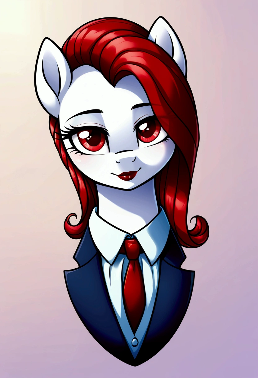 (My little pony), long red hair, modest cut, white body, red eyes, red lips, perfect lines, beautiful quality