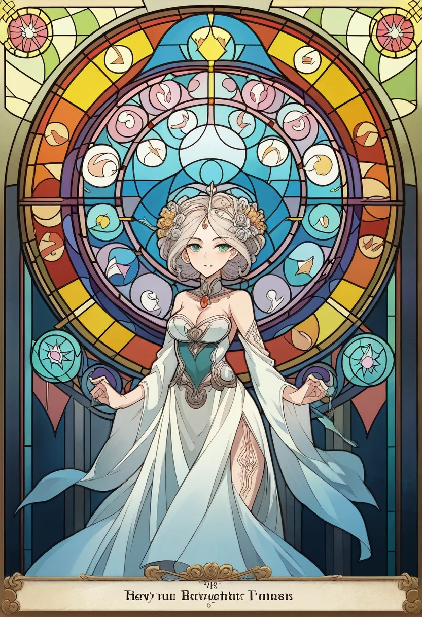 (Masterpiece, Highest quality, best quality,official art, beautiful and beautiful:1.2),(1 girl:1.3), 1 girl BREAK stained glass art, Stained glass, lead line, Vivid BREAK light transmission, intricate design, Luminous effect, Spiritual atmosphere  