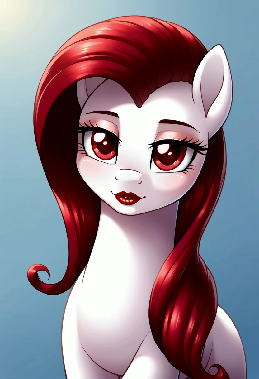 My little pony, long red hair, modest cut, white body, red eyes, red lips, perfect lines, beautiful quality