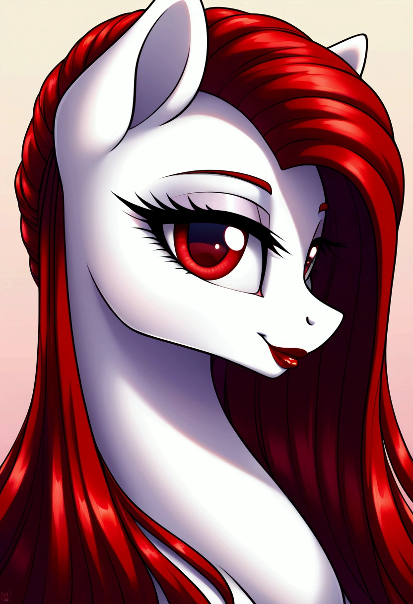 My little pony, long red hair, modest cut, white body, red eyes, red lips, perfect lines, beautiful quality