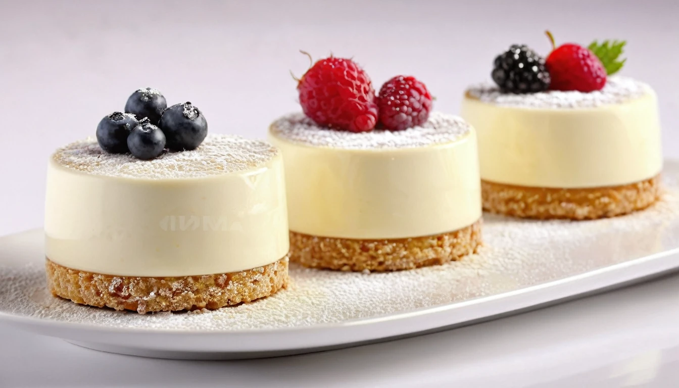 a picture of delicious luxury desserts, elegant cream color background like in a commercial, everything in focus
