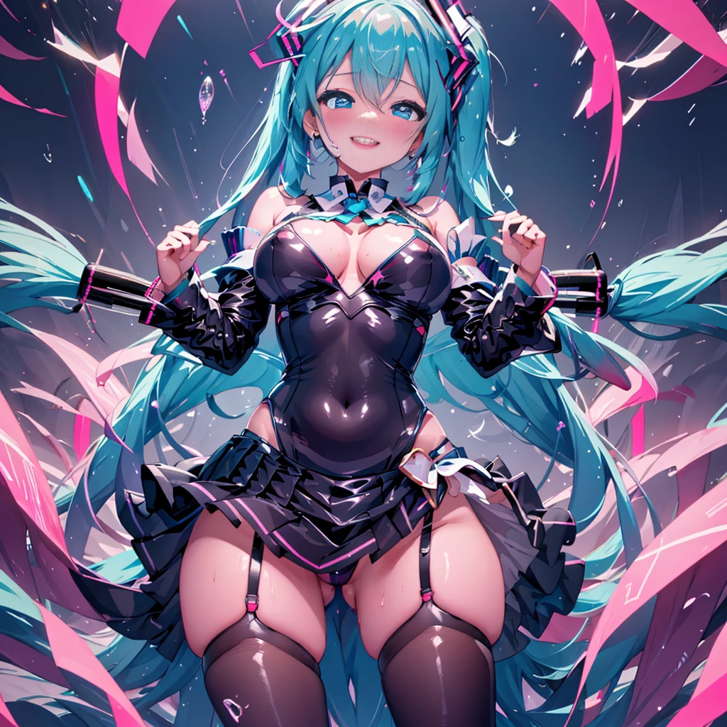 (masterpiece),(Highest quality),(Super detailed),(Best illustrations),(Best Shadow),(Absurd),(Detailed Background),(so beautiful), 16K,(Highest quality), 8k, 4K, (so beautiful)Hatsune Miku, One girl, alone, Big Breasts, Long Hair, curvy, , Hair between the eyes, , , Open your mouth carelessly, , heart-shaped pupils, , , wrist cuffs, sweat, Pleated skirt , orgasm, , erotic smile, pussy, Illegal drugs, Beautiful nipples, , , paw pose, Sexy posture, , , cross-eyed, rolling eyes, , garter belt, , Open your mouth languidly, One devil tail, Hypnosis training, Hypnosis assignment, bdms, saliva trail, , Detailed super oily shiny skin, , , orgasm, , water eyes,tears, arched back, , torogao, ahegao, BREAK, pink neon, Dramatic lighting, Psychedelic Background, , Oculogyric crisis, night, colorful, Torrent of Light,