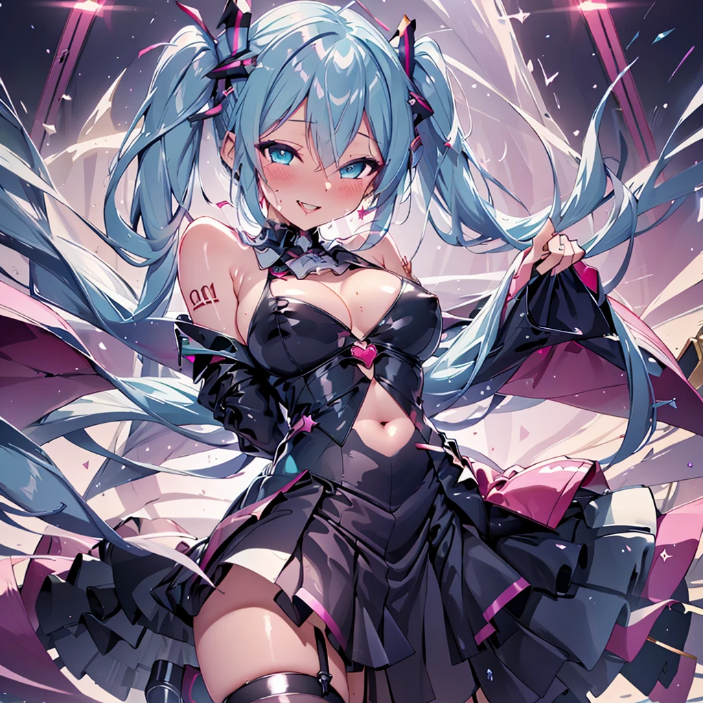 (masterpiece),(Highest quality),(Super detailed),(Best illustrations),(Best Shadow),(Absurd),(Detailed Background),(so beautiful), 16K,(Highest quality), 8k, 4K, (so beautiful)Hatsune Miku, One girl, alone, Big Breasts, Long Hair, curvy, , Hair between the eyes, , , Open your mouth carelessly, , heart-shaped pupils, , , wrist cuffs, sweat, Pleated skirt , orgasm, , erotic smile, pussy, Illegal drugs, Beautiful nipples, , , paw pose, Sexy posture, , , cross-eyed, rolling eyes, , garter belt, , Open your mouth languidly, One devil tail, Hypnosis training, Hypnosis assignment, bdms, saliva trail, , Detailed super oily shiny skin, , , orgasm, , water eyes,tears, arched back, , torogao, ahegao, BREAK, pink neon, Dramatic lighting, Psychedelic Background, , Oculogyric crisis, night, colorful, Torrent of Light,