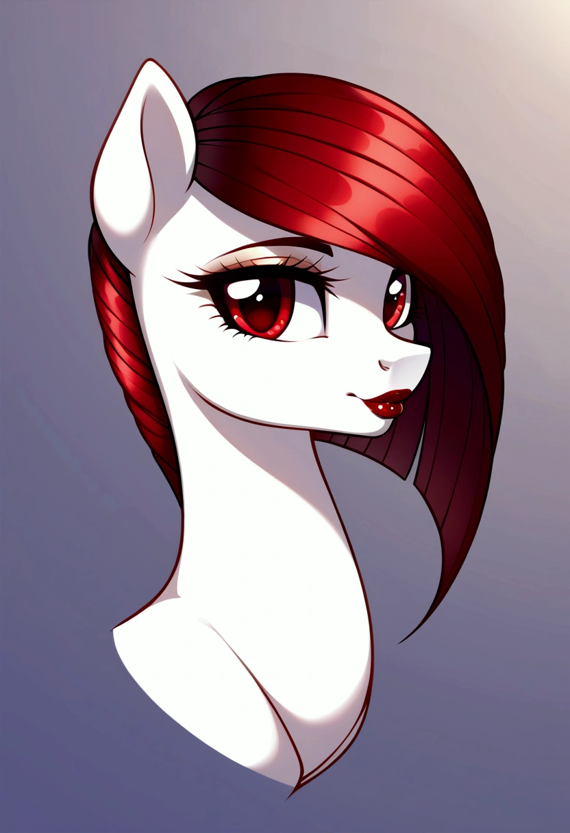 (My little pony), long red hair, modest cut, white body, red eyes, red lips, perfect lines, beautiful quality