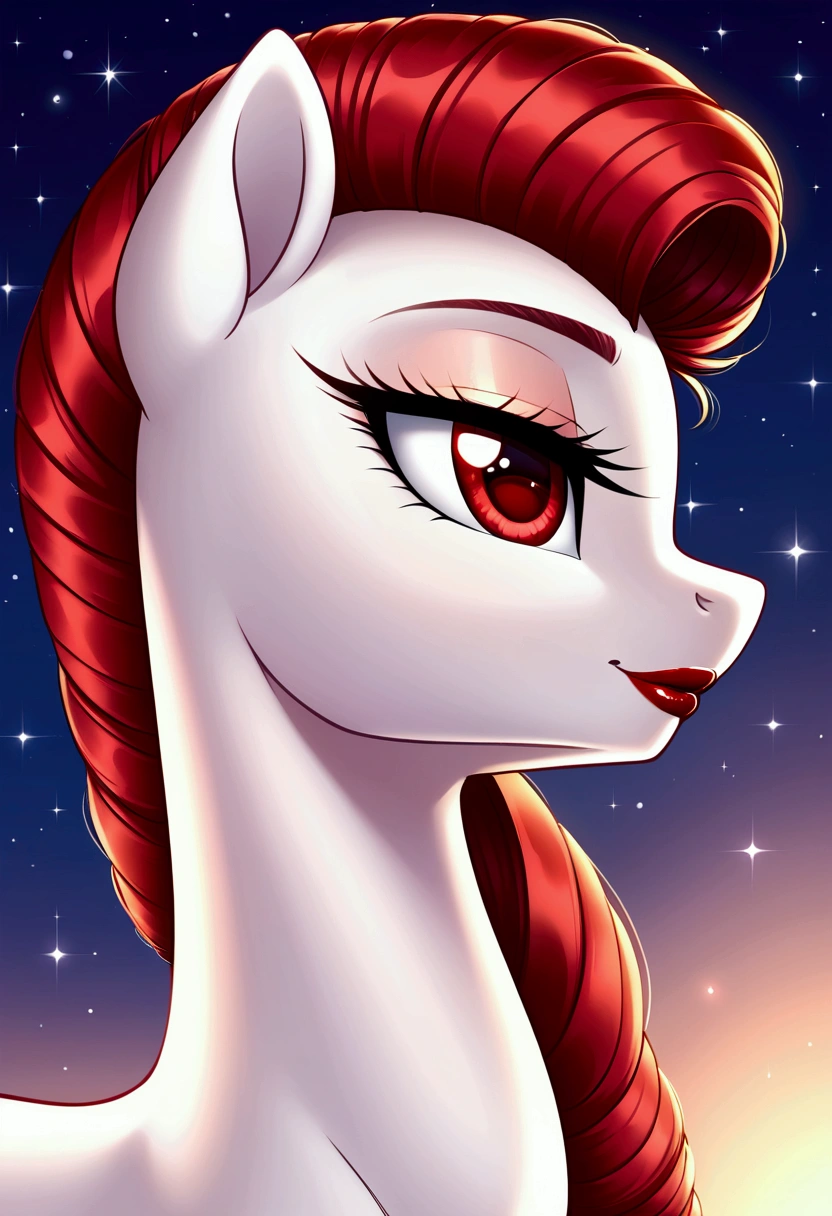 My little pony, long red hair, modest cut, white body, red eyes, red lips, perfect lines, beautiful quality
