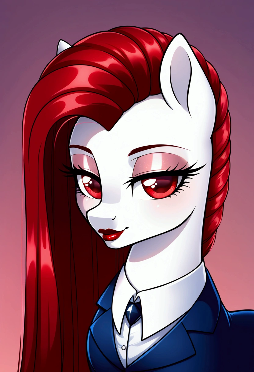 My little pony, long red hair, modest cut, white body, red eyes, red lips, perfect lines, beautiful quality