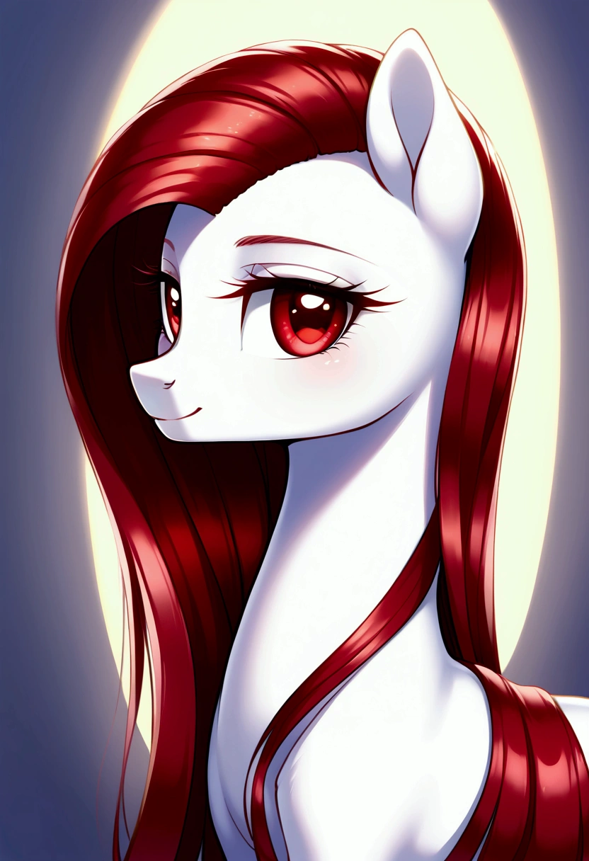 My little pony, long red hair, modest cut, white body, red eyes
