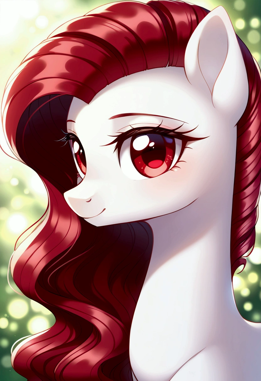 My little pony, long red hair, modest cut, white body, red eyes