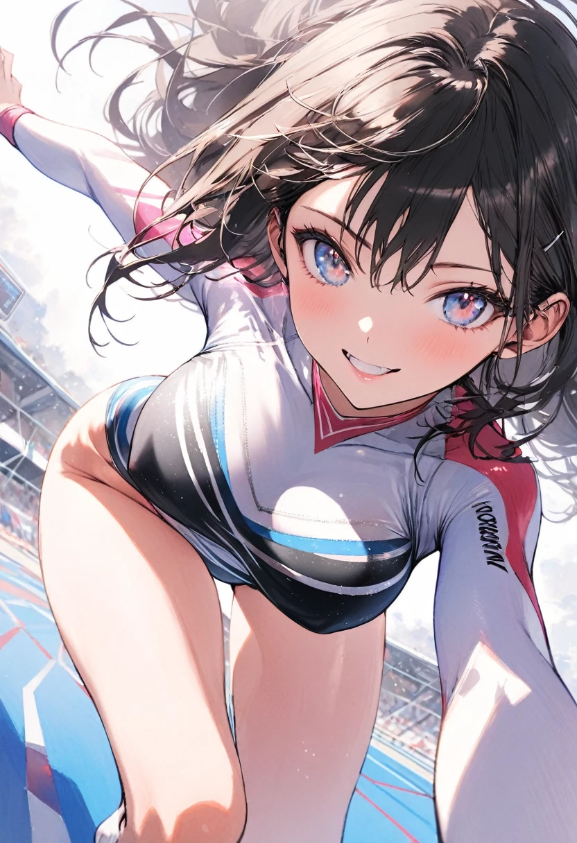 high quality,High resolution,16K,Sharp lines,1 girl,Female gymnast ,Cute Face, Large Breasts, Beautiful legs,At the gymnastics venue,Focus Girl,Beautiful face in every detail,Detailed clothing,Beautiful Eyes,nice,Dynamic Angle
