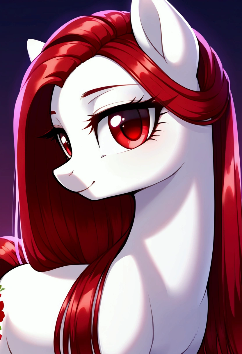 My little pony, long red hair, modest cut, white body, red eyes