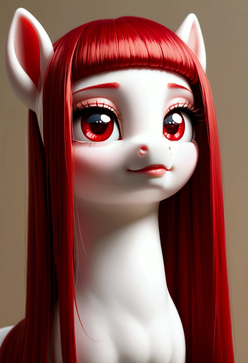 My little pony, long red hair, modest cut, white body, red eyes
