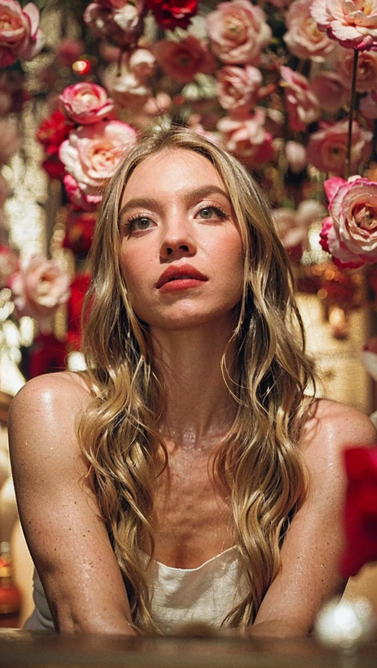 Beautiful woman Sydney Sweeney , (masterpiece),((ultra detailed)), (Highly detailed CG illustration),(expressionless), (Best Quality:1.2),(1 girl:1.2),high quality texture, intricate details, detailed texture, a realistic representation of the face and person, detailed beautiful delicate face, Beautiful and delicate detailed eyes., eye pupil a face of perfect proportions, depth of field, perspective,20 years, thin face, (large eyes:1.2),blush,bright lips, perfect body, Skinny body, (narrow waist:1.3), medium chest, distinct_Image, (shiny and pale skin), focus on the face , (Long curly blonde hair ), (beautiful finely detailed eyes and detailed face), (by white ), contrast  ((by the wide))chica llorando 