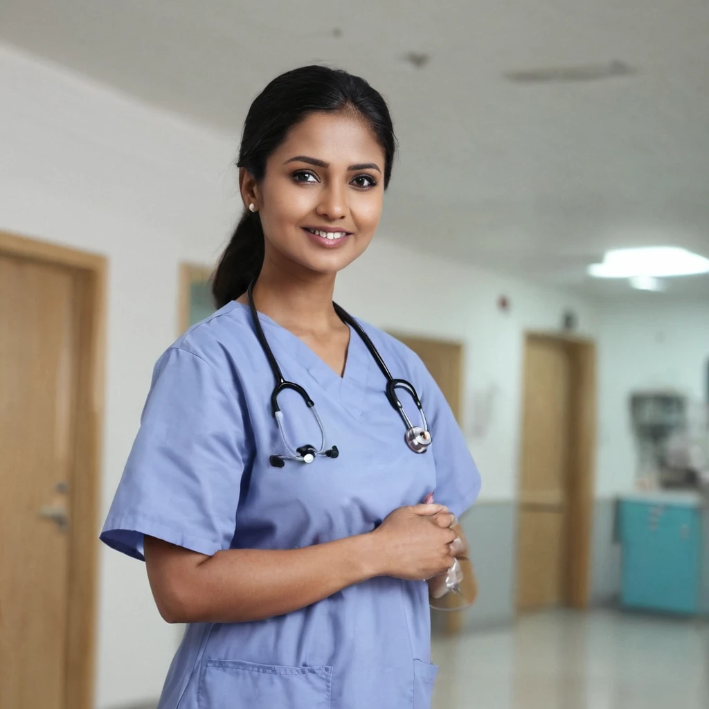 Indian woman in nurse clothes in hospital high resolution high quality