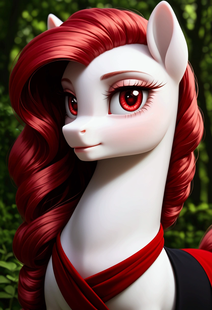 My  pony, long red hair, white body, red eyes, nature