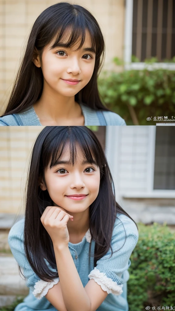 Drawn in a realistic style、A kind and gentle girl who is Nobita's classmate.、Generate an AI live-action image of Shizuka Nobi。 Long black hair braided at the back、Red running shirt and yellow shorts、Wearing white sneakers、Please generate an AI live-action image of Shizuka-chan around 10 years old。 Carrying a pink backpack、Studying at a desk、Please generate an AI live-action image of Shizuka-chan with a gentle smile.。 The setting for Doraemon、Nobita's room at home and school are set in the background.、Please generate an AI live-action image of Shizuka-chan。