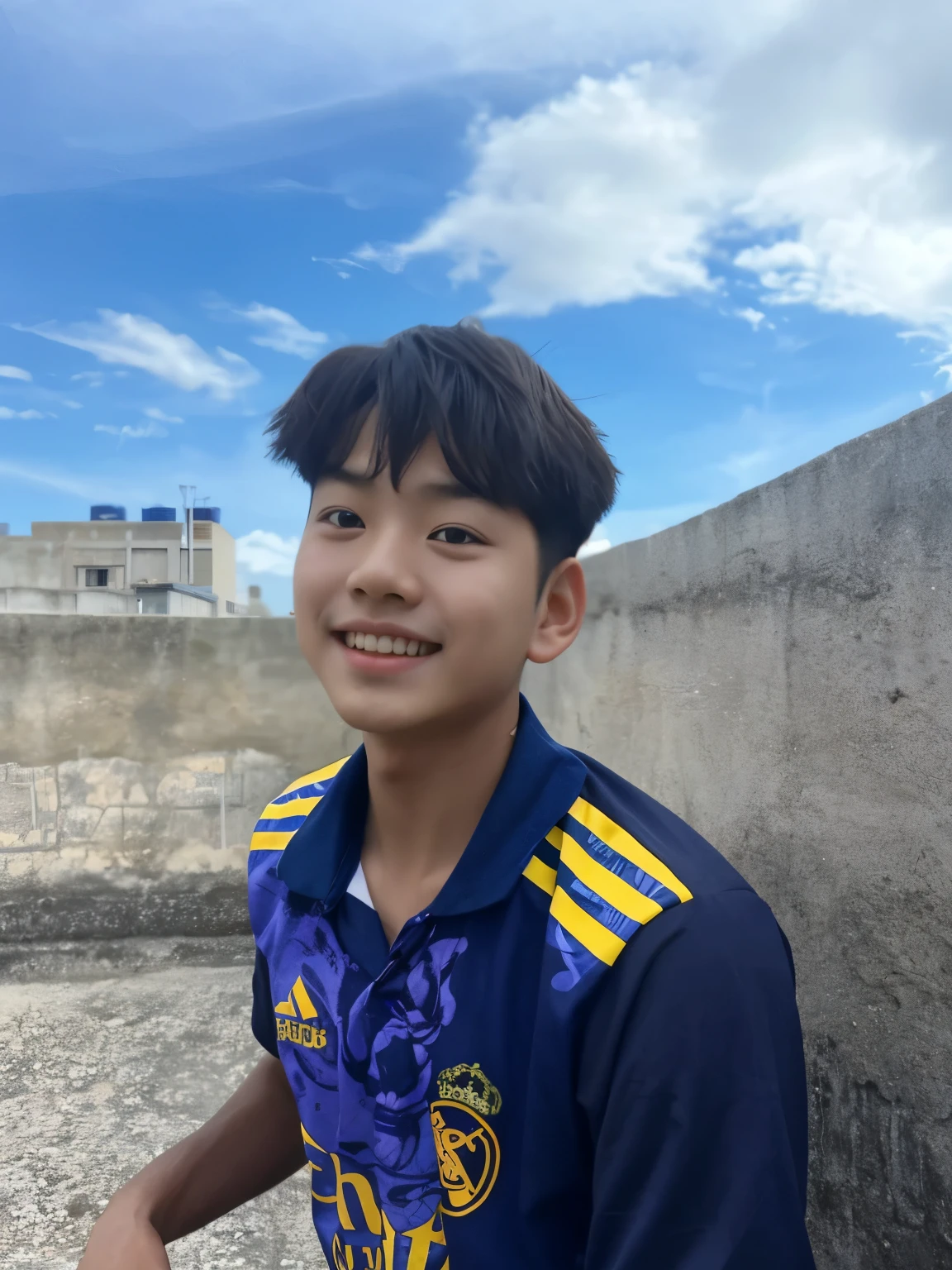A cute Korean baby boy age 7 year old boy, slim narrow face,