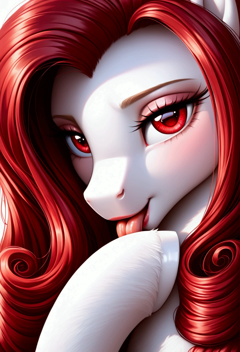 My little pony, long red hair, white body, red eyes, cinilingus