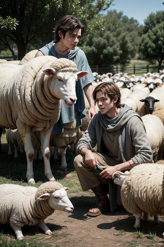 David biblical character, taking care of a sheep, disney pixar style