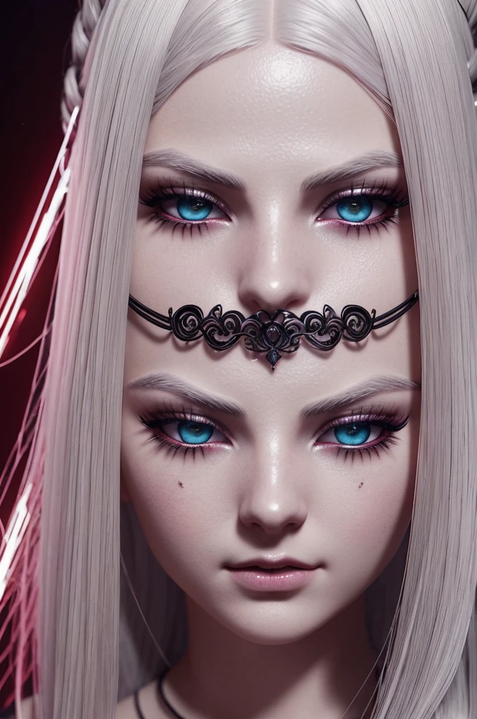a white-skinned girl full body, red glowing eyes, white hair, beautiful detailed eyes, beautiful detailed lips, extremely detailed eyes and face, long eyelashes, highly detailed, 8k, masterpiece, photorealistic, cinematic lighting, fantasy, dark, dramatic, surreal, gothic