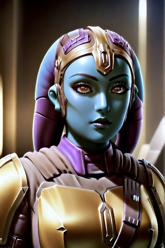 a ((female twi'lek ))mandalorian, beautiful detailed eyes, beautiful detailed lips, extremely detailed face, long eyelashes, mandalorian armor, sci-fi, cinematic lighting, dramatic, epic, intricate details, hyper-realistic, 8k, high-quality, photorealistic
