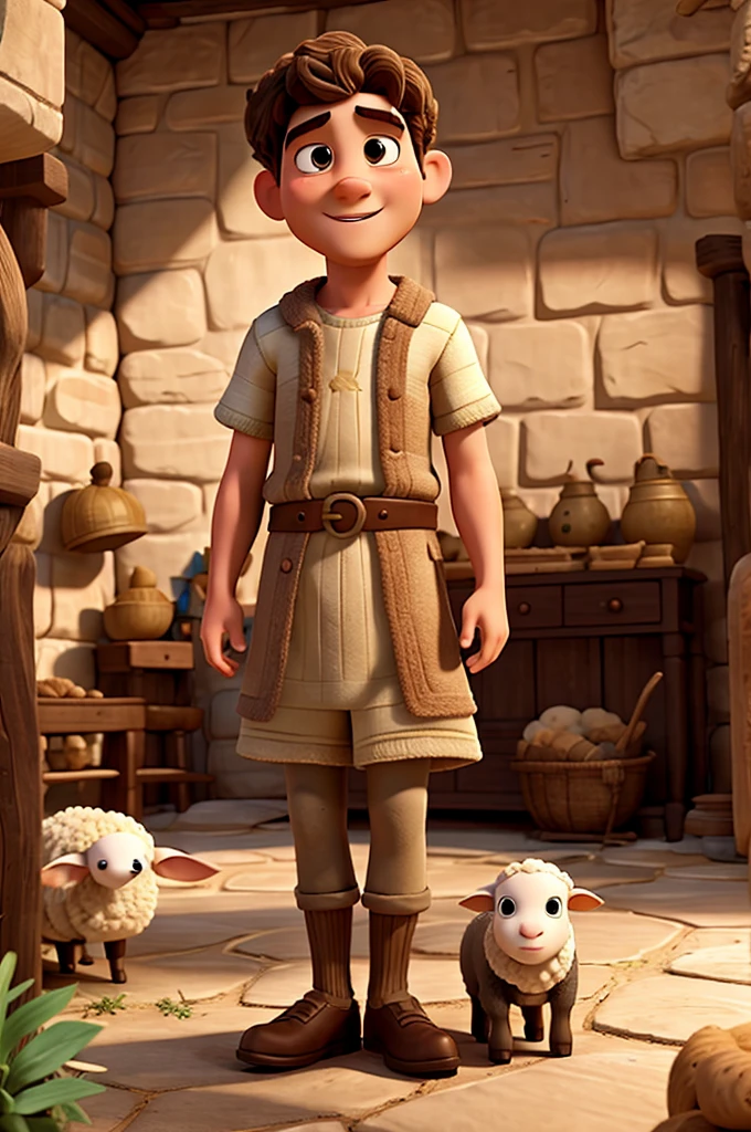 David biblical character, taking care of a sheep, disney pixar style