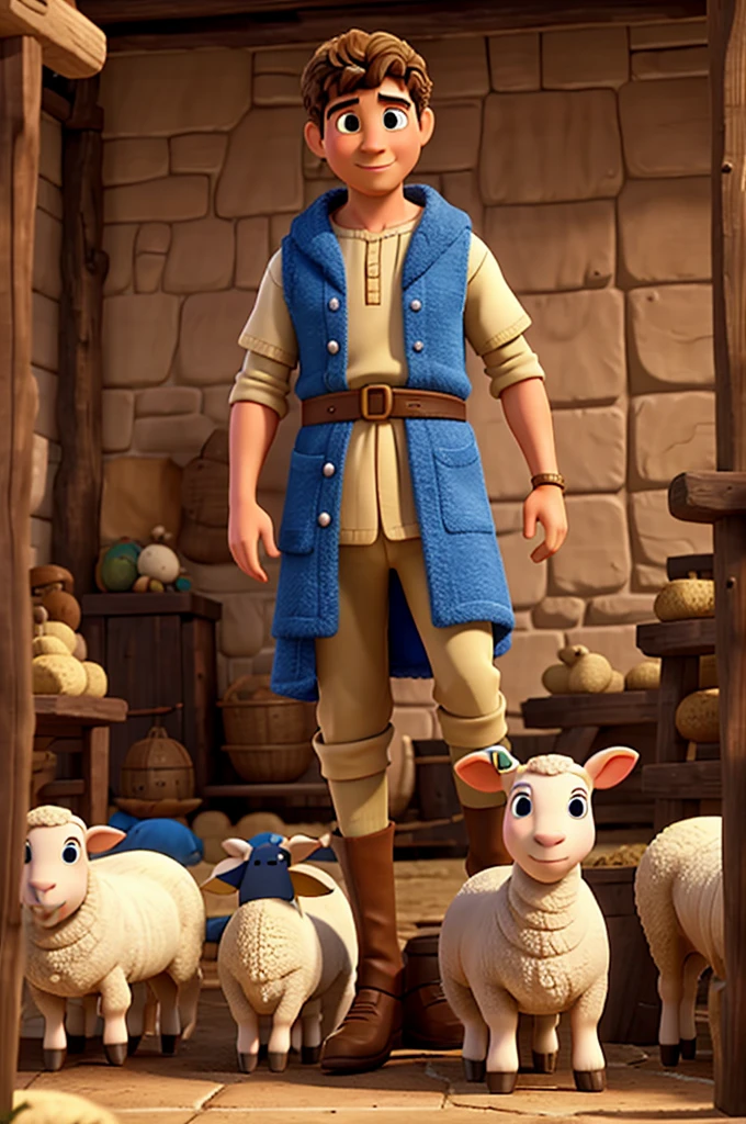 David biblical character, taking care of a sheep, disney pixar style
