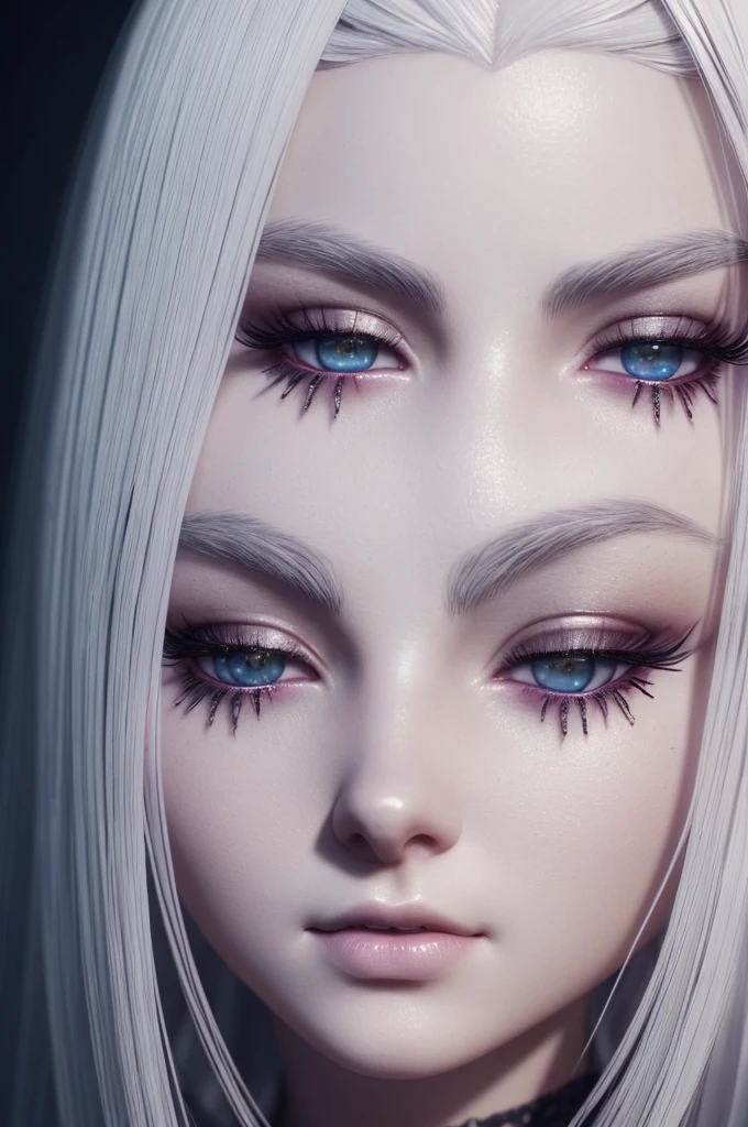 a white-skinned girl, full body, red glowing eyes, white hair, beautiful detailed eyes, beautiful detailed lips, extremely detailed eyes and face, long eyelashes, highly detailed, 8k, masterpiece, photorealistic, cinematic lighting, fantasy, dark, dramatic, surreal, gothic