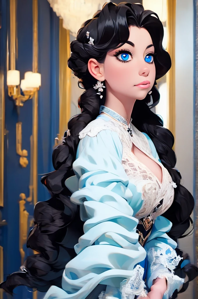 best quality, masterpiece, black hair, blue eyes, looking up, upper body