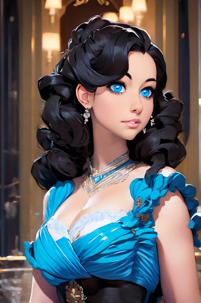 best quality, masterpiece, black hair, blue eyes, looking up, upper body