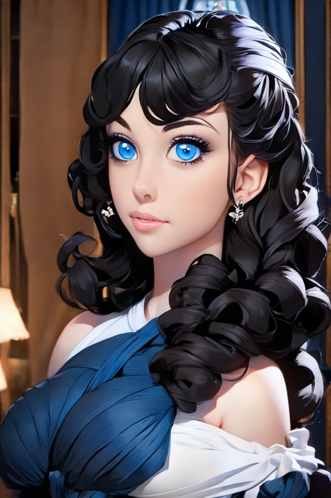 best quality, masterpiece, black hair, blue eyes, looking up, upper body
