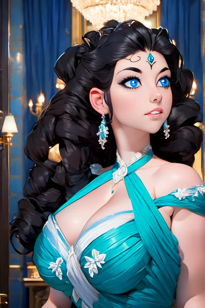 best quality, masterpiece, black hair, blue eyes, looking up, upper body