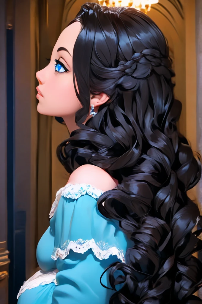 best quality, masterpiece, black hair, blue eyes, looking up, upper body