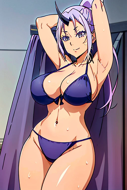 (((Stretch your legs and show your butt))、(((Accentuate your breasts)))、Highest quality, 8k, masterpiece :1.3)), whole body, Sharp focus :1人of少女,光沢ofある肌,Sexy pose,Highest quality,Tabletop,shape,Very delicate and beautiful,Hmph,8k壁紙,wonderful,In detail,Official Art,Very detailedなティッカーUnity 8k壁紙,Incredibly ridiculous,Large file size,Very detailedな,High resolution,Very detailed,美しい詳細な女of子,Realistic,X-ray,The queue is full(of,(((Sexy String Bikini)))、(((Big Breasts)))、(((sports gym)))、胸of谷間 , (Sweat)、((紫色of髪))、Beautiful belly button、Micro Bikini、Sexy pose、Zion、Hairstyle: Ponytail、There is a black horn on the forehead