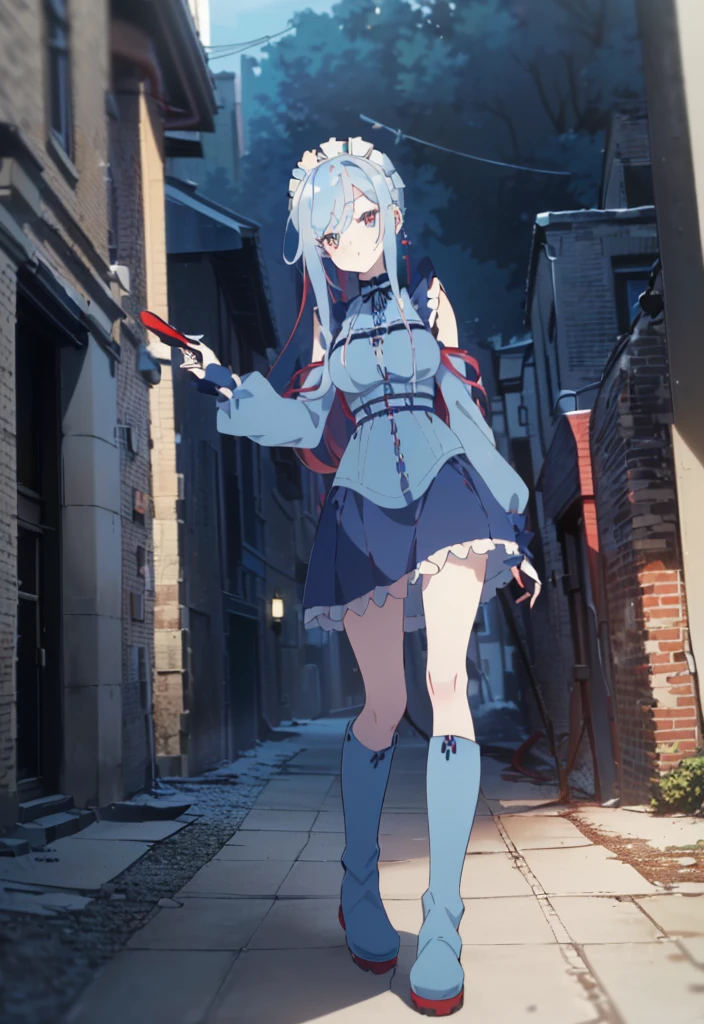 ((split-color hair , red hair , light blue hair)),[(cathedral background:1.4)::5],original,(illustration:1.1),(best quality),(masterpiece:1.1),(extremely detailed CG unity 8k wallpaper:1.1), (colorful:0.9),(mid shot:0.95),(full body:1.5),Dynamic angle,(solo:1.2), (girl),((adult)), (detailed beautiful eyes:1.15), (beautiful face:1.15), (glowing red eyes:1.25////),((medium hair)),((split-color hair , red hair , light blue hair)),(high twintails),(chignon),(+perfect hand+:1.21),(Draw an illustration of a gothic girl),(Religious),(slender),(is wearing boots on her feet),((is wearing white maid clothes)),(furious), Lace Off-shoulder lolita fashion,beautiful slender woman,high twintails,full body,mini skirt,((split-color hair , red hair , light blue hair)),((black long boots)),((mini skirt)),((adult)),((dynamic angle)),((split-color hair , red hair , light blue hair)),((split-color hair , red hair , light blue hair)),((black long boots)),((black long boots)),((split-color hair , red hair , light blue hair)),((split-color hair , red hair , light blue hair)),