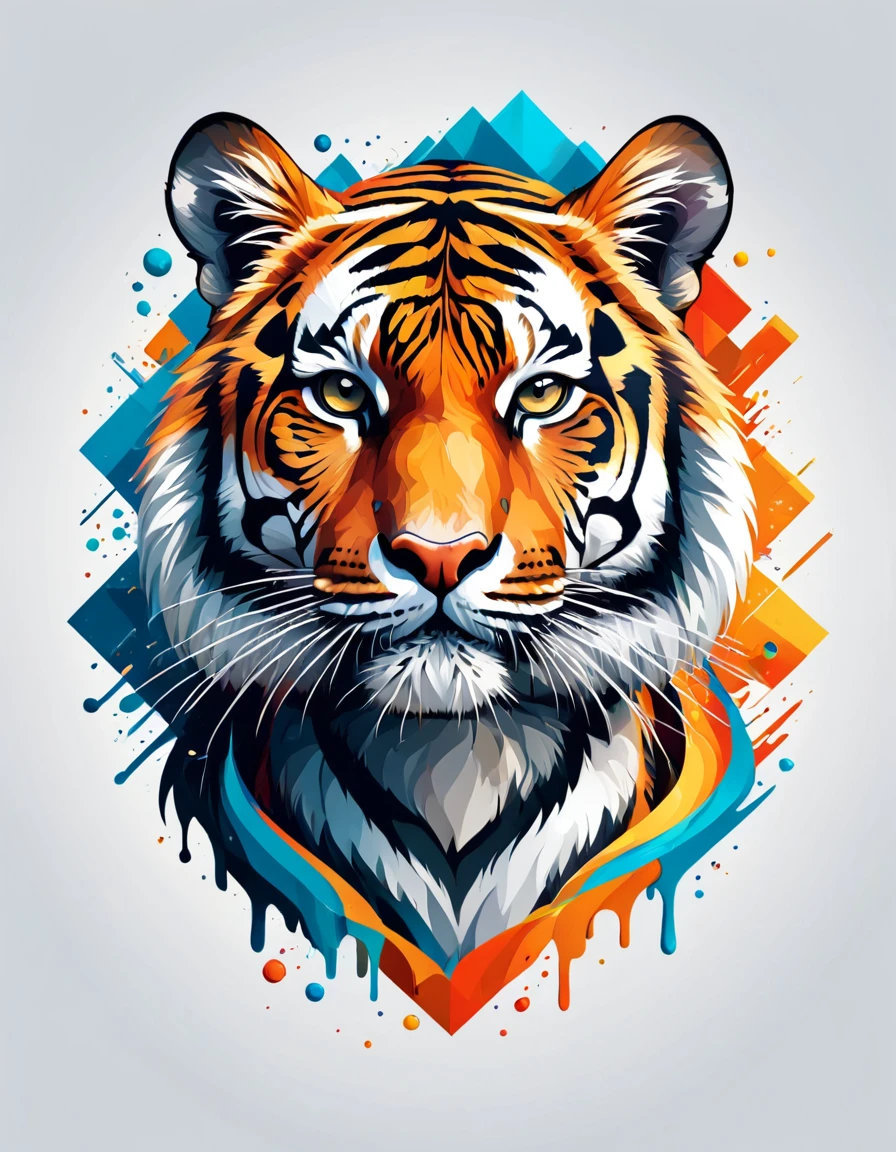 A t-shirt with graphic design art, flat illustration of a tiger, colorful tones, highly detailed cleanliness, imagem vectorial, photorealistic masterpiece, professional photograpy, plain white background, isometric, Vibrant, vector