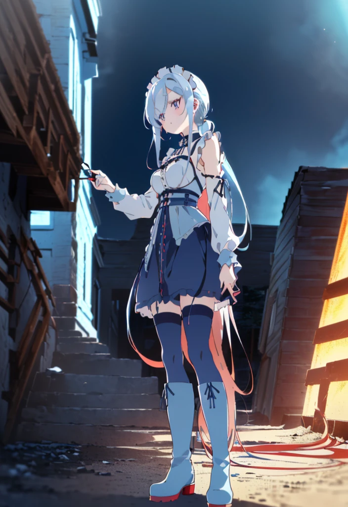 ((split-color hair , red hair , light blue hair)),[(cathedral background:1.4)::5],original,(illustration:1.1),(best quality),(masterpiece:1.1),(extremely detailed CG unity 8k wallpaper:1.1), (colorful:0.9),(mid shot:0.95),(full body:1.5),Dynamic angle,(solo:1.2), (girl),((adult)), (detailed beautiful eyes:1.15), (beautiful face:1.15), (glowing red eyes:1.25////),((medium hair)),((split-color hair , red hair , light blue hair)),(high twintails),(chignon),(+perfect hand+:1.21),(Draw an illustration of a gothic girl),(Religious),(slender),(is wearing boots on her feet),((is wearing white maid clothes)),(furious), Lace Off-shoulder lolita fashion,beautiful slender woman,high twintails,full body,mini skirt,((split-color hair , red hair , light blue hair)),((black long boots)),((mini skirt)),((adult)),((dynamic angle)),((split-color hair , red hair , light blue hair)),((split-color hair , red hair , light blue hair)),((black long boots)),((black long boots)),((split-color hair , red hair , light blue hair)),((split-color hair , red hair , light blue hair)),