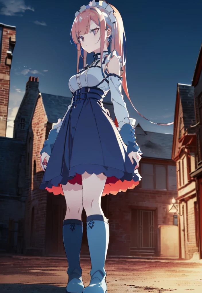 ((split-color hair , red hair , light blue hair)),[(cathedral background:1.4)::5],original,(illustration:1.1),(best quality),(masterpiece:1.1),(extremely detailed CG unity 8k wallpaper:1.1), (colorful:0.9),(mid shot:0.95),(full body:1.5),Dynamic angle,(solo:1.2), (girl),((adult)), (detailed beautiful eyes:1.15), (beautiful face:1.15), (glowing red eyes:1.25////),((medium hair)),((split-color hair , red hair , light blue hair)),(high twintails),(chignon),(+perfect hand+:1.21),(Draw an illustration of a gothic girl),(Religious),(slender),(is wearing boots on her feet),((is wearing white maid clothes)),(furious), Lace Off-shoulder lolita fashion,beautiful slender woman,high twintails,full body,mini skirt,((split-color hair , red hair , light blue hair)),((black long boots)),((mini skirt)),((adult)),((dynamic angle)),((split-color hair , red hair , light blue hair)),((split-color hair , red hair , light blue hair)),((black long boots)),((black long boots)),((split-color hair , red hair , light blue hair)),((split-color hair , red hair , light blue hair)),