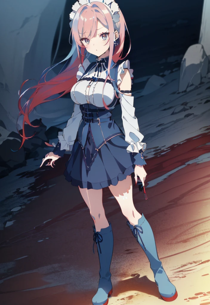 ((split-color hair , red hair , light blue hair)),[(cathedral background:1.4)::5],original,(illustration:1.1),(best quality),(masterpiece:1.1),(extremely detailed CG unity 8k wallpaper:1.1), (colorful:0.9),(mid shot:0.95),(full body:1.5),Dynamic angle,(solo:1.2), (girl),((adult)), (detailed beautiful eyes:1.15), (beautiful face:1.15), (glowing red eyes:1.25////),((medium hair)),((split-color hair , red hair , light blue hair)),(high twintails),(chignon),(+perfect hand+:1.21),(Draw an illustration of a gothic girl),(Religious),(slender),(is wearing boots on her feet),((is wearing white maid clothes)),(furious), Lace Off-shoulder ta fashion,beautiful slender woman,high twintails,full body,mini skirt,((split-color hair , red hair , light blue hair)),((black long boots)),((mini skirt)),((adult)),((dynamic angle)),((split-color hair , red hair , light blue hair)),((split-color hair , red hair , light blue hair)),((black long boots)),((black long boots)),((split-color hair , red hair , light blue hair)),((split-color hair , red hair , light blue hair)),
