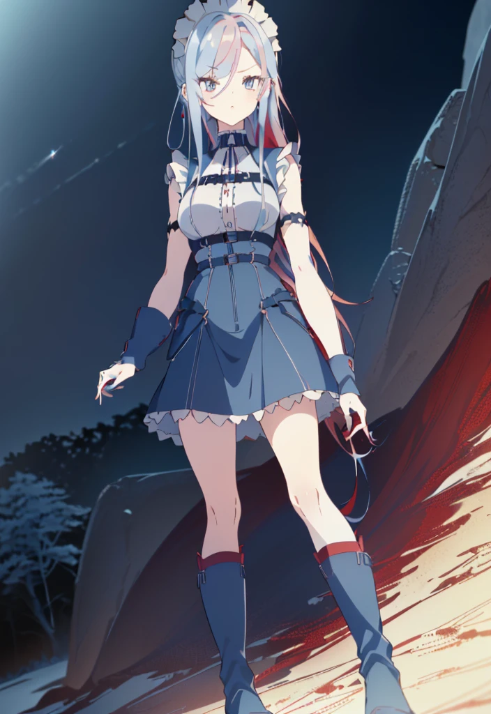 ((split-color hair , red hair , light blue hair)),[(cathedral background:1.4)::5],original,(illustration:1.1),(best quality),(masterpiece:1.1),(extremely detailed CG unity 8k wallpaper:1.1), (colorful:0.9),(mid shot:0.95),(full body:1.5),Dynamic angle,(solo:1.2), (girl),((adult)), (detailed beautiful eyes:1.15), (beautiful face:1.15), (glowing red eyes:1.25////),((medium hair)),((split-color hair , red hair , light blue hair)),(high twintails),(chignon),(+perfect hand+:1.21),(Draw an illustration of a gothic girl),(Religious),(slender),(is wearing boots on her feet),((is wearing white maid clothes)),(furious), Lace Off-shoulder ta fashion,beautiful slender woman,high twintails,full body,mini skirt,((split-color hair , red hair , light blue hair)),((black long boots)),((mini skirt)),((adult)),((dynamic angle)),((split-color hair , red hair , light blue hair)),((split-color hair , red hair , light blue hair)),((black long boots)),((black long boots)),((split-color hair , red hair , light blue hair)),((split-color hair , red hair , light blue hair)),