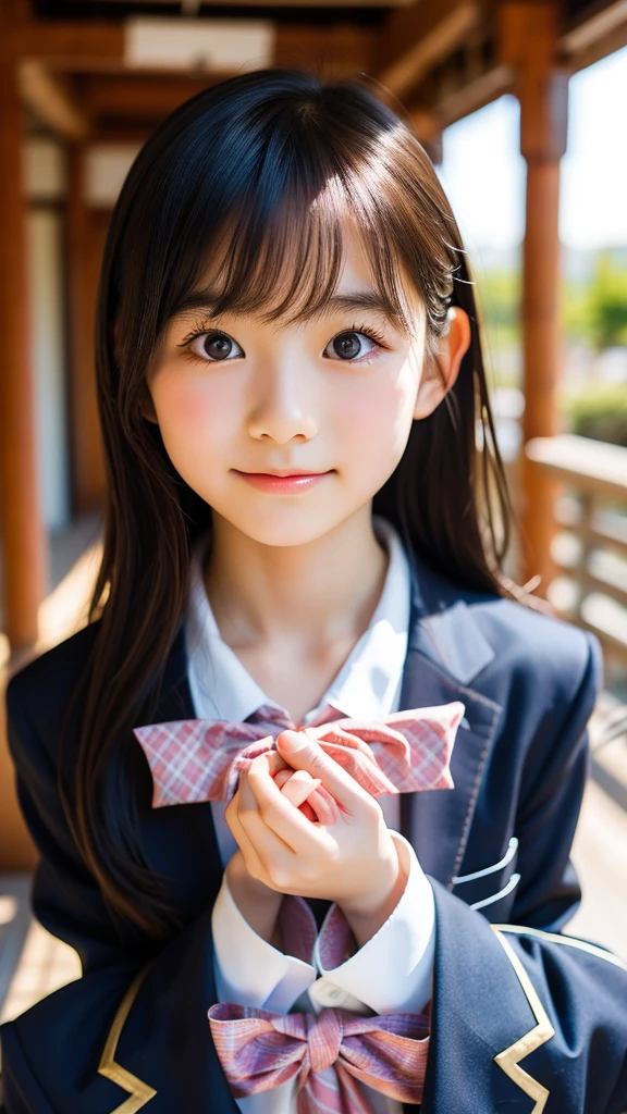 (Beautiful  Japanese female), cute face, (deeply carved face:0.7), (freckles:0.6), soft light,healthy white skin, shy, (serious face), (sparkling eyes), thin, smile, uniform