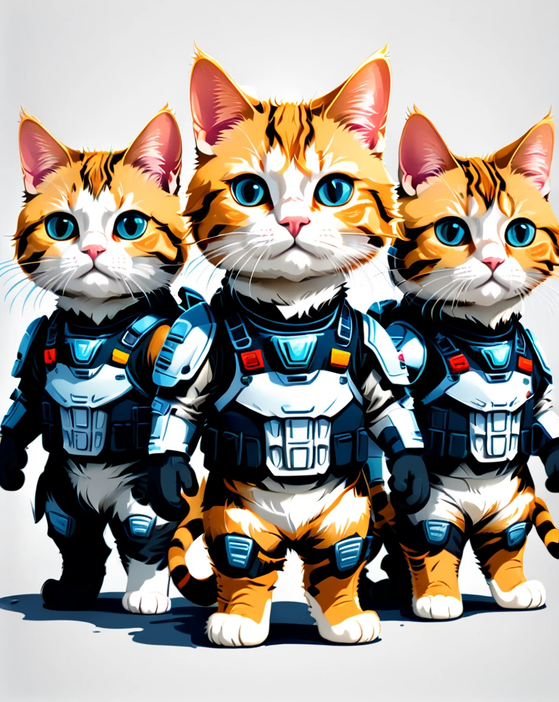Create a group of cats dressed as members of the Storm Troppers, involved in adorable adventures. , simple background, t-shirt design 