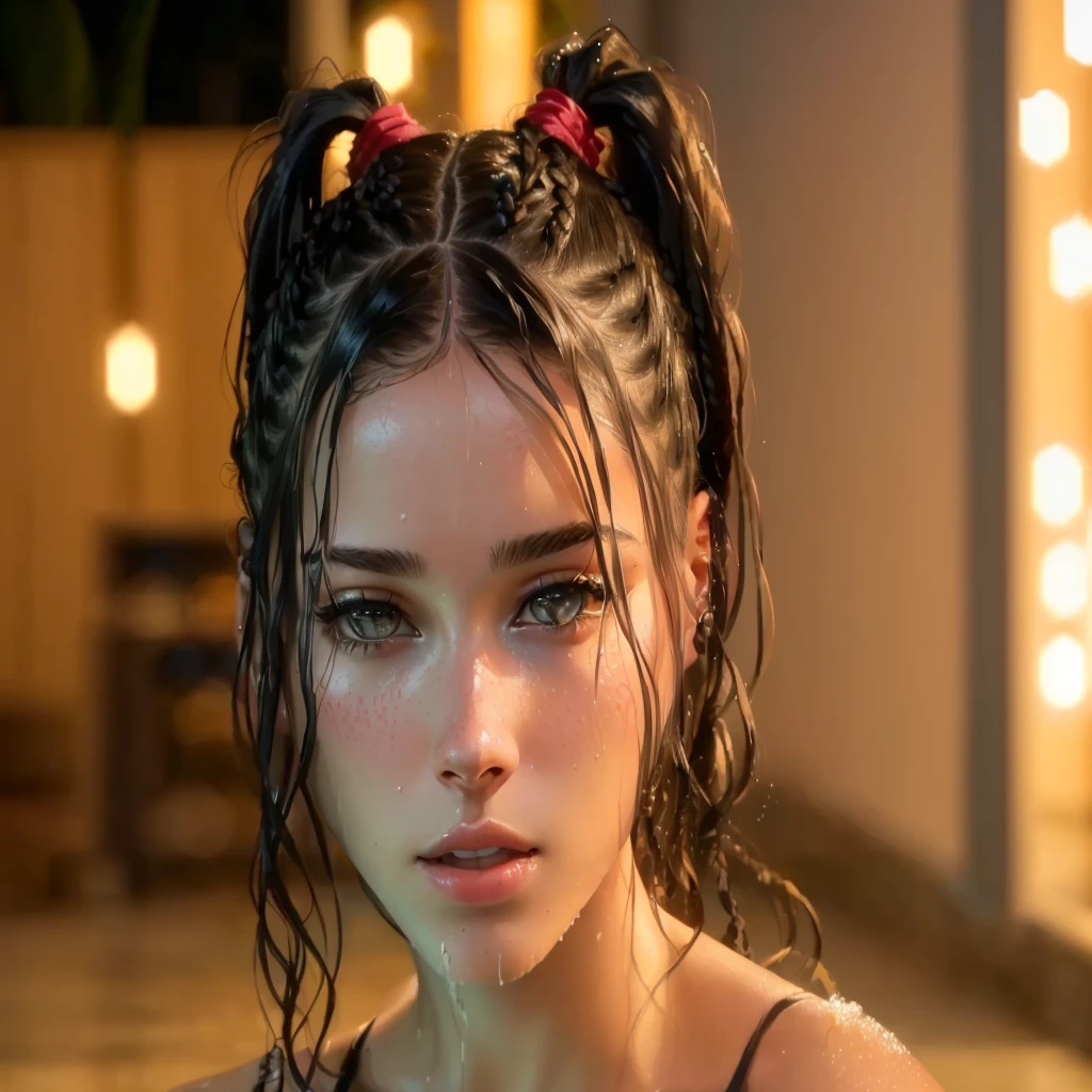 there is a woman with hair wet in a pool, Braids hairstyle, hair wet, Brandon Woelfel, with black Braids, Retrato Sophie Mudd, Braids, Braid, Joey Rei, two Braids hairstyle, hair in Braids, short Braids hair, Braids hair, soft portrait photographed in 8k, high-quality portrait